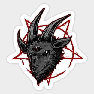 Black Baphomet Goat Head over Red Pantagram Sticker